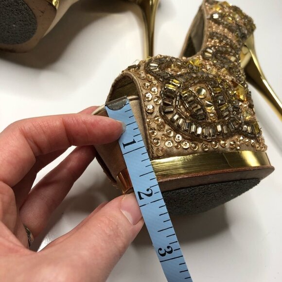 RARE ZiGiNY Black Label Romi Gold Jewel Gem Satin Sexy Peep-toe Pumps Stilettos - Picture 15 of 16
